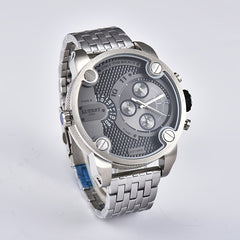 KUERST Dual Time Zone Steel Strap Quartz Sports Watch