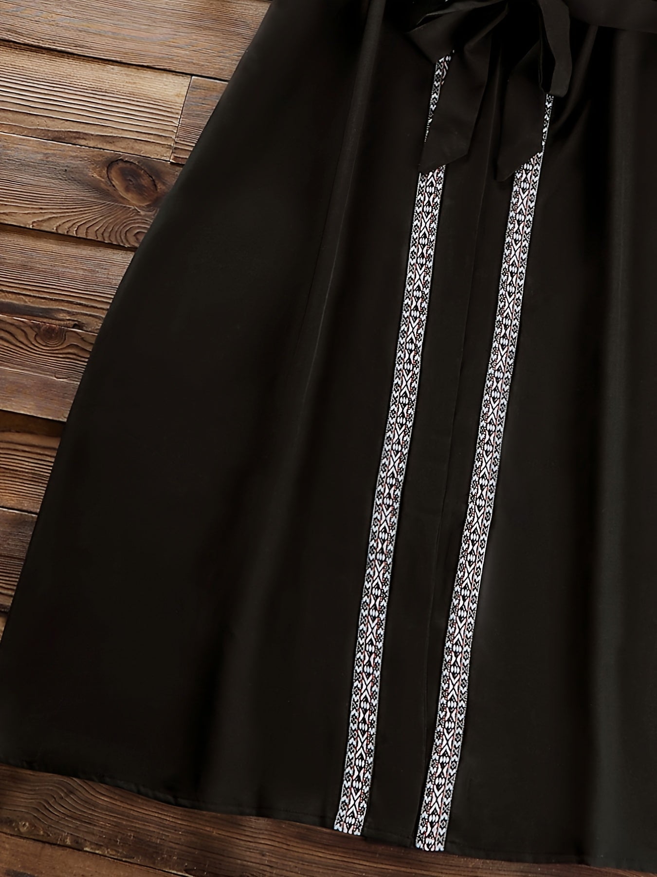 Boho Dress Women's Plus Geometric Trim V Neck Robe Dress
