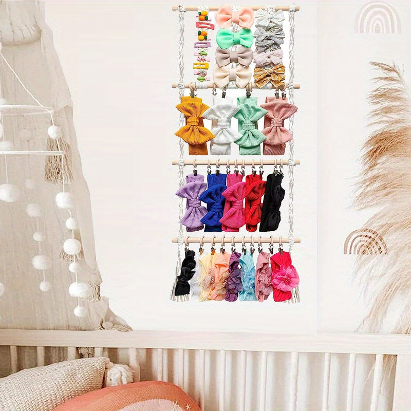 Lace Headband Holder with 30 Wooden Rings Storage Bag