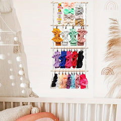 Lace Headband Holder with 30 Wooden Rings Storage Bag