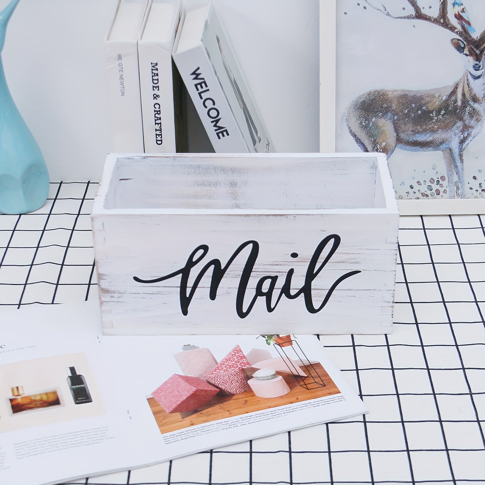 Retro Wooden Storage Box Mail Organizer
