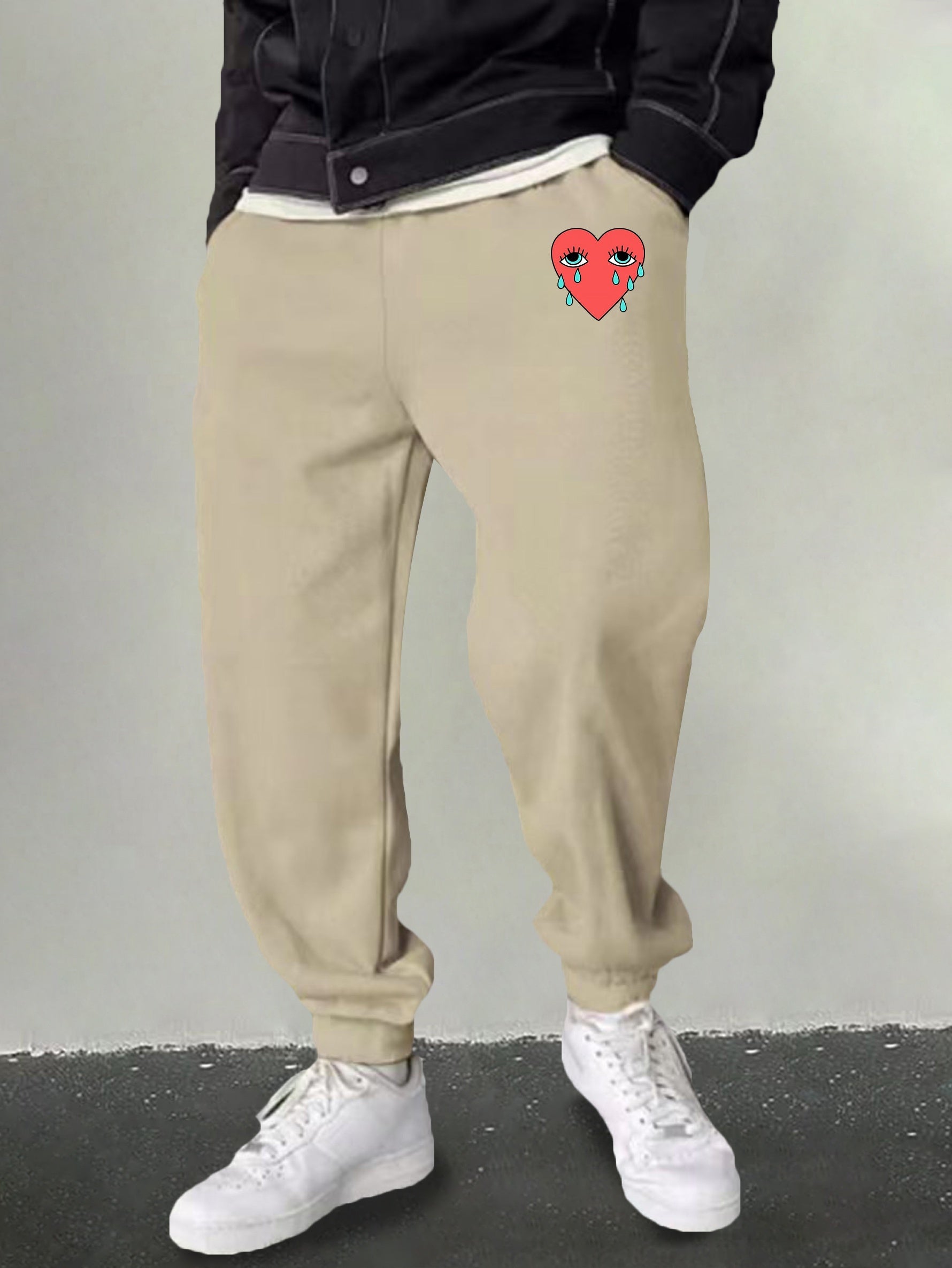 Men's Heart Print Joggers Casual Sweatpants Outdoor