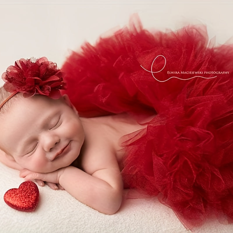 Festive Red Tutu & Headband Set for Newborn Photos & Birthdays