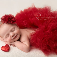 Festive Red Tutu & Headband Set for Newborn Photos & Birthdays