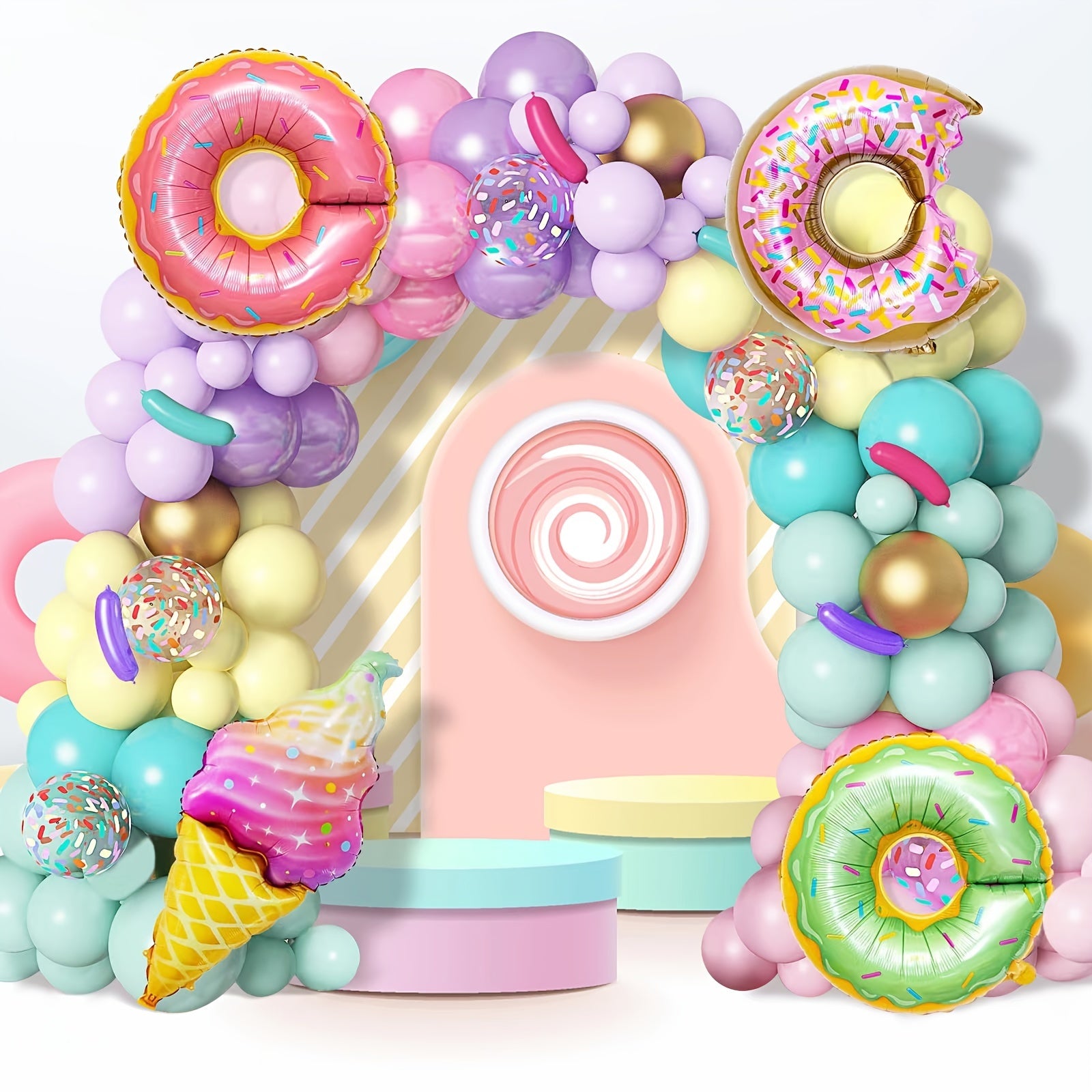 139pcs Pastel Donut Balloon Garland Arch Set Sweet One Birthday Party Decoration