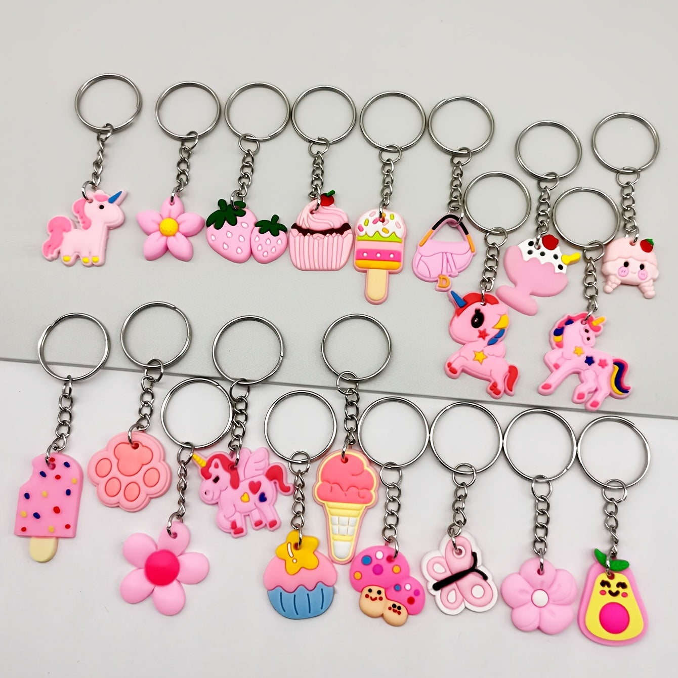 20pcs Cartoon Keychain Party Favors Mini Keyring Classroom Prizes