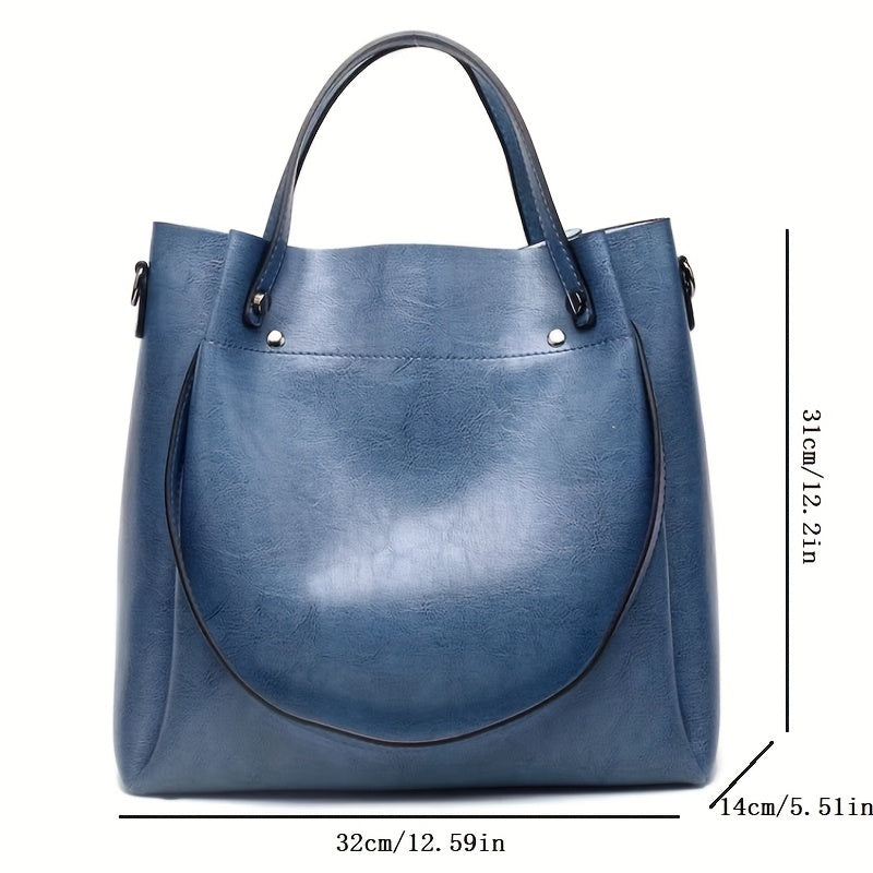 Classic Vintage Leather Tote Bag Solid Crossbody Bag Women's Office & Work Purse