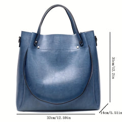 Classic Vintage Leather Tote Bag Solid Crossbody Bag Women's Office & Work Purse