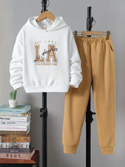 Boy's 2pcs Hoodie & Sweatpants Set LA Letter Print Long Sleeve Top
