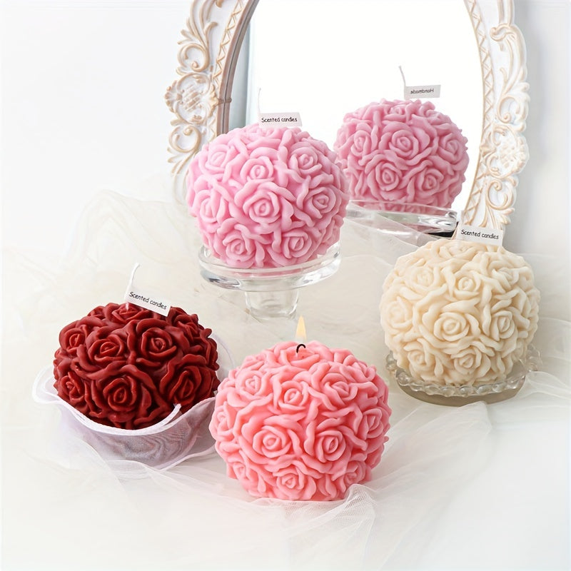 Rose Flower Ball Candle Silicone Mold for DIY Aromatherapy Resin Soap Ice