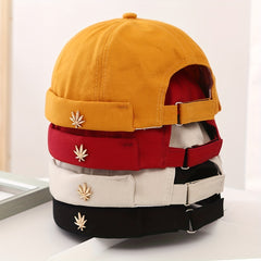Skullcap Sailor Cap Leaf Rivet Embroidery Warm Rolled Cuff Bucket Hat