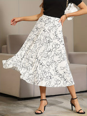 Floral Print Pleated Skirt Elastic Waist Skirt Spring & Summer