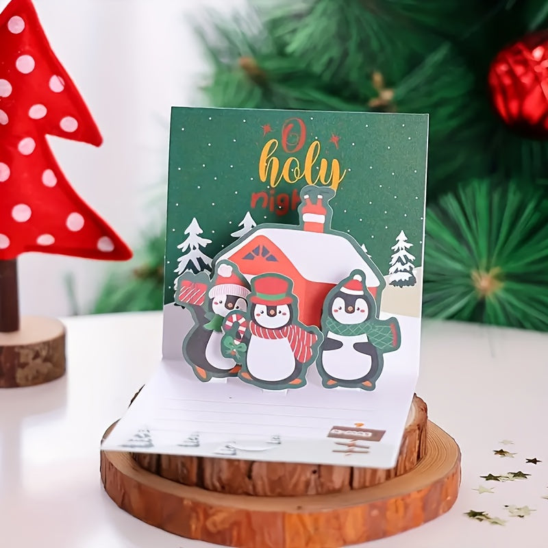 Christmas Folding DIY Card Cartoon Thank You Blessing Message 3D Greeting Card