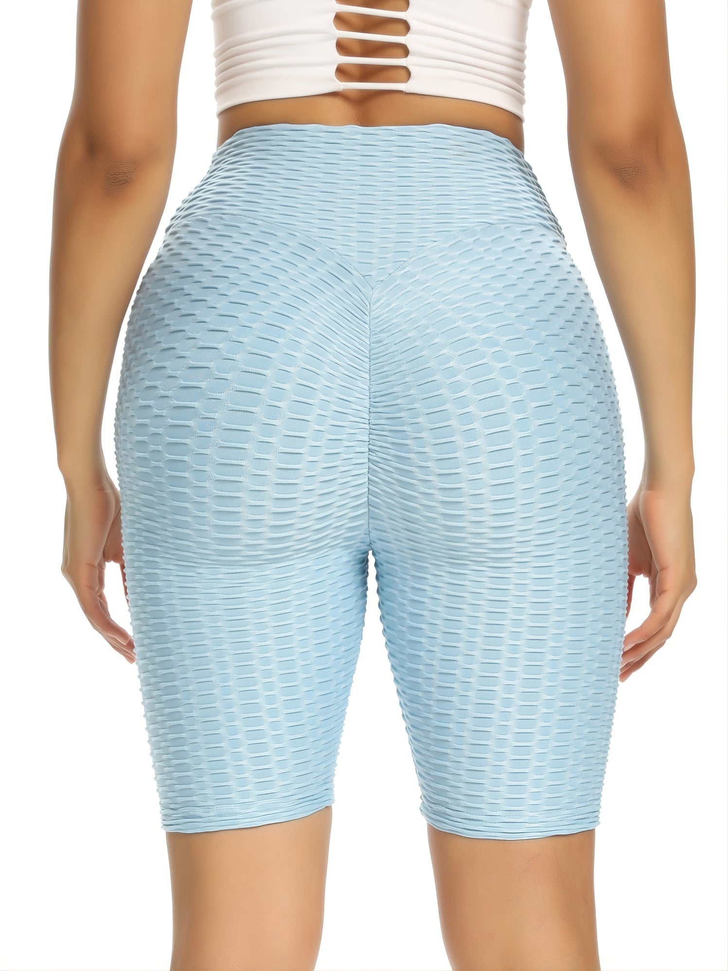 High Waist Seersucker Yoga Shorts for Women