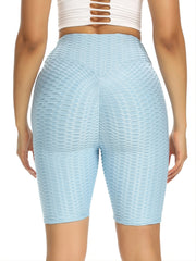 High Waist Seersucker Yoga Shorts for Women