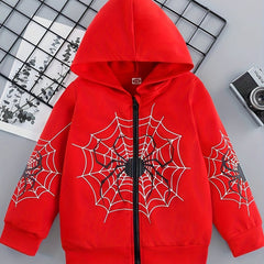 Spider Graphic Print Boys Zip Up Hooded Sweatshirt Casual Long Sleeve