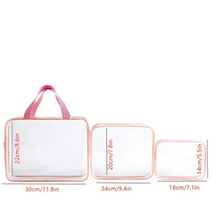 3Pcs Clear Cosmetics Toiletry Bag Portable PVC Travel Wash Storage Grey Pink