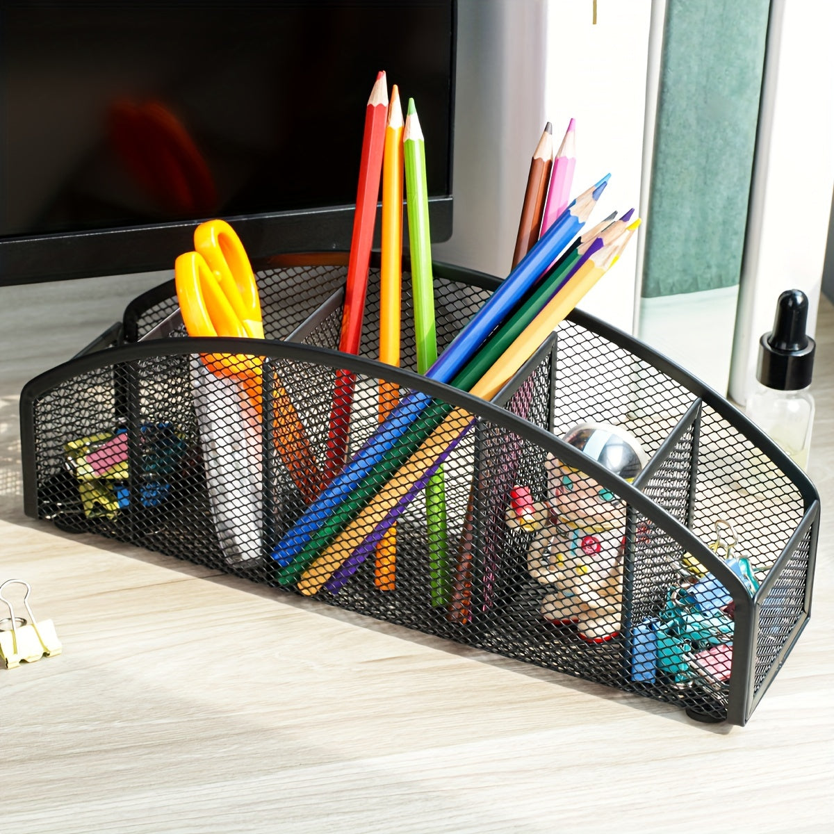 Metal Grid Pen Holder Desktop Stationery Storage - Student & Office Organizer