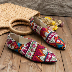 Women's Tribal Flat Shoes Pointed Toe Slip-On Canvas Casual Lightweight Flats
