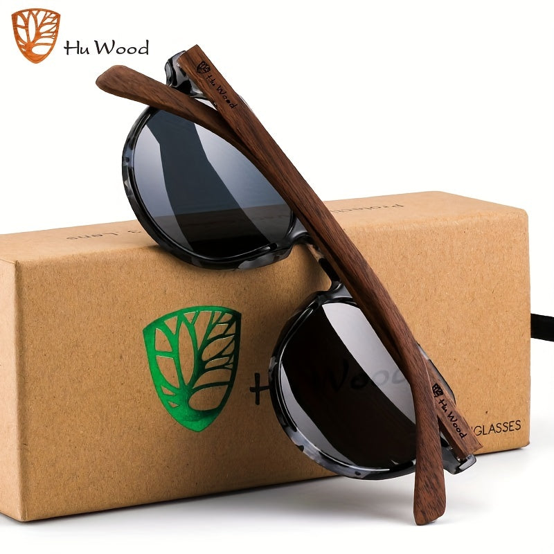 Men's Walnut Round Frame Polarized Sunglasses with UV Protection