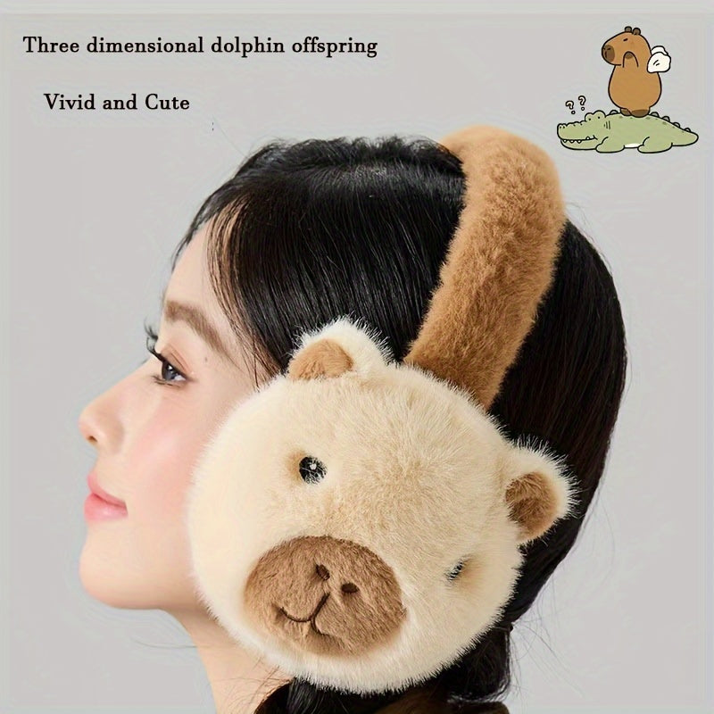 Cute Capybara Plush Earmuffs for Women - Warm Winter Accessory