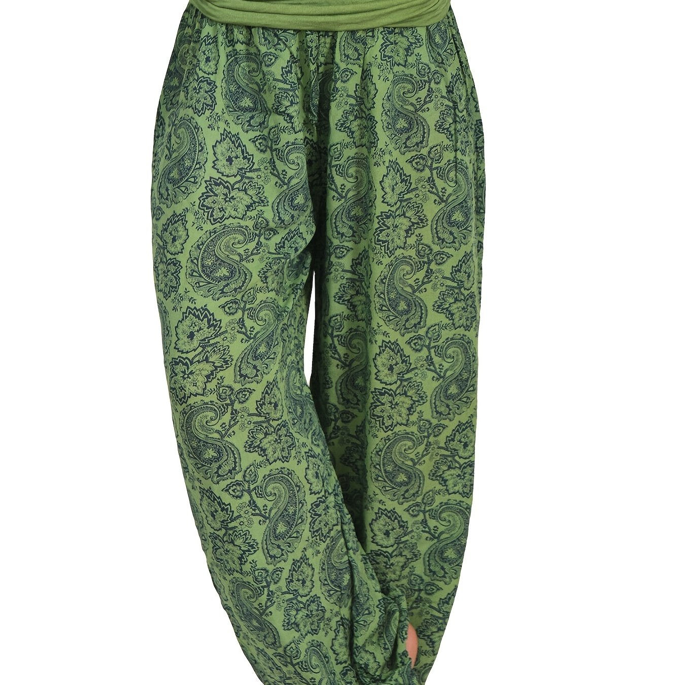 Boho Paisley Floral Print Harem Pants Elastic Waist Spring Summer
