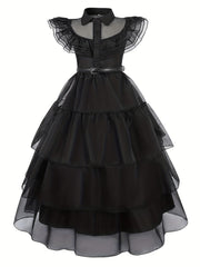 Girls Princess Dress Mesh Cosplay Party Dress With Belt And Socks Set
