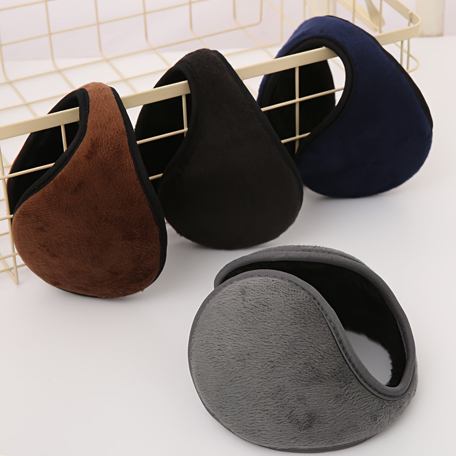 Men's Plush Fleece Winter Ear Warmers Soft Fuzzy Lining Brown Navy Gray