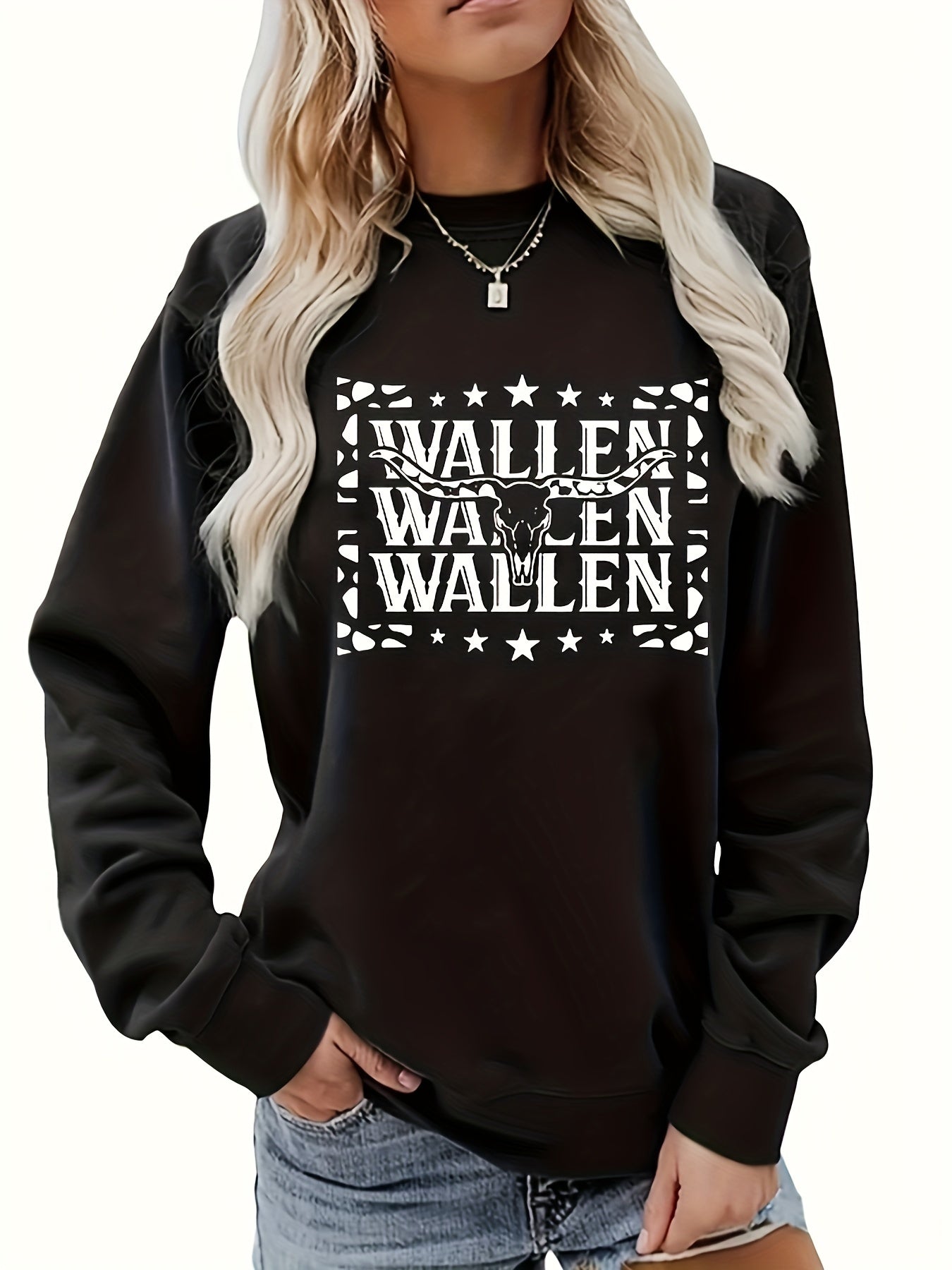 Bull Head Print Crew Neck Sweatshirt