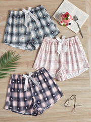 3 Pack Plus Size Preppy Lounge Bottoms Set Women's Plus Plaid & Heart Print Bow