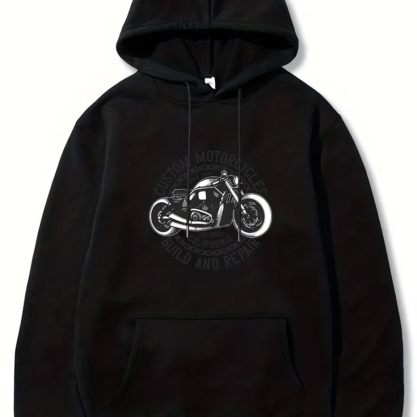 Motorcycle & Letter Print Hoodies For Men Graphic Sweatshirt