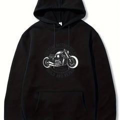 Motorcycle & Letter Print Hoodies For Men Graphic Sweatshirt