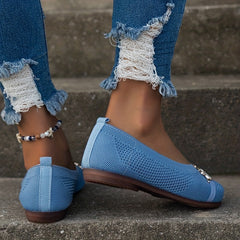Metal Floral Decor Knit Flat Shoes Soft Sole Slip On Comfort Walking Flats
