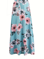 Floral Print Maxi Dress Women's Plus Round Neck Fit And Flare