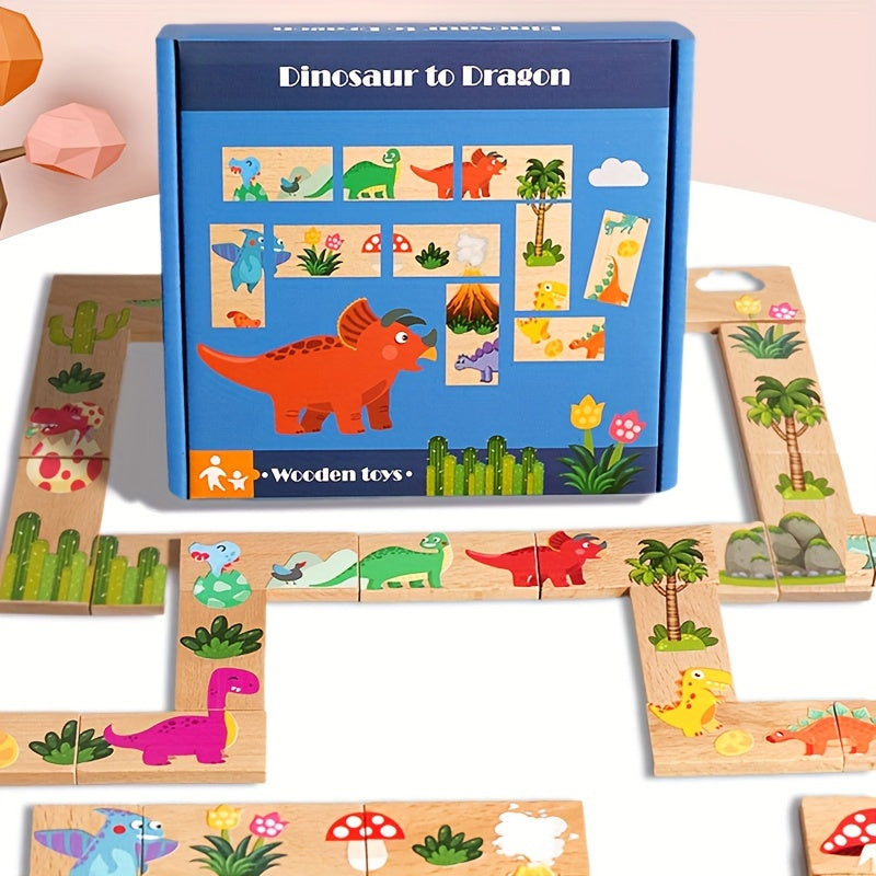 Colorful Wooden Dominoes Game Educational Puzzle Toy for Kids