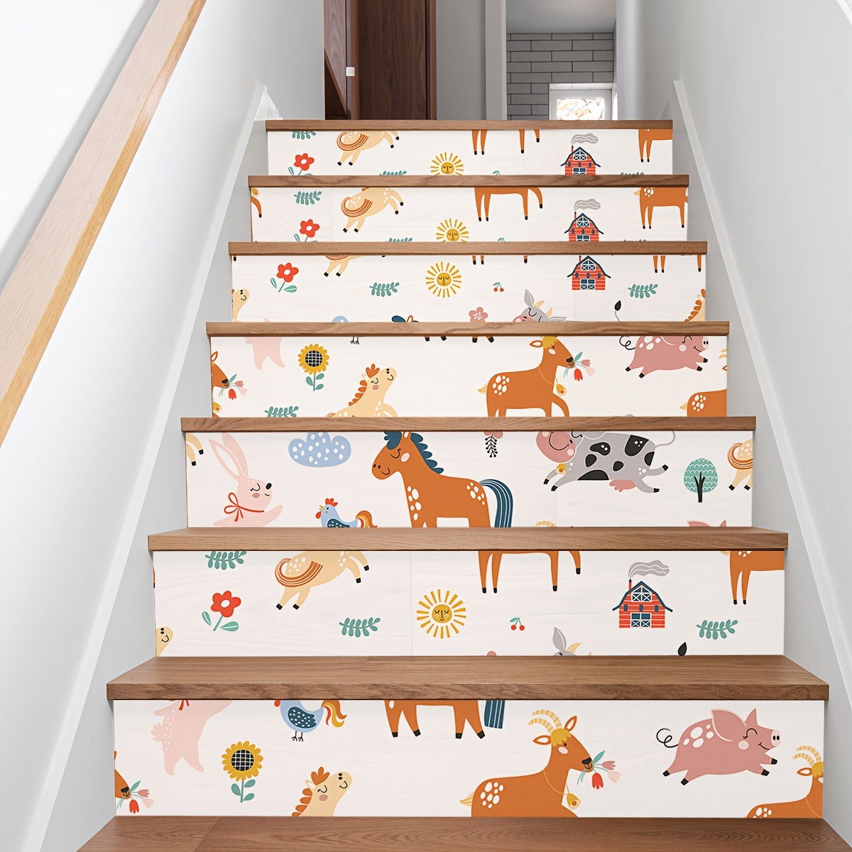 7pcs Cartoon Animal Pattern Zoo Stair Stickers Dinosaur Drawer Stickers