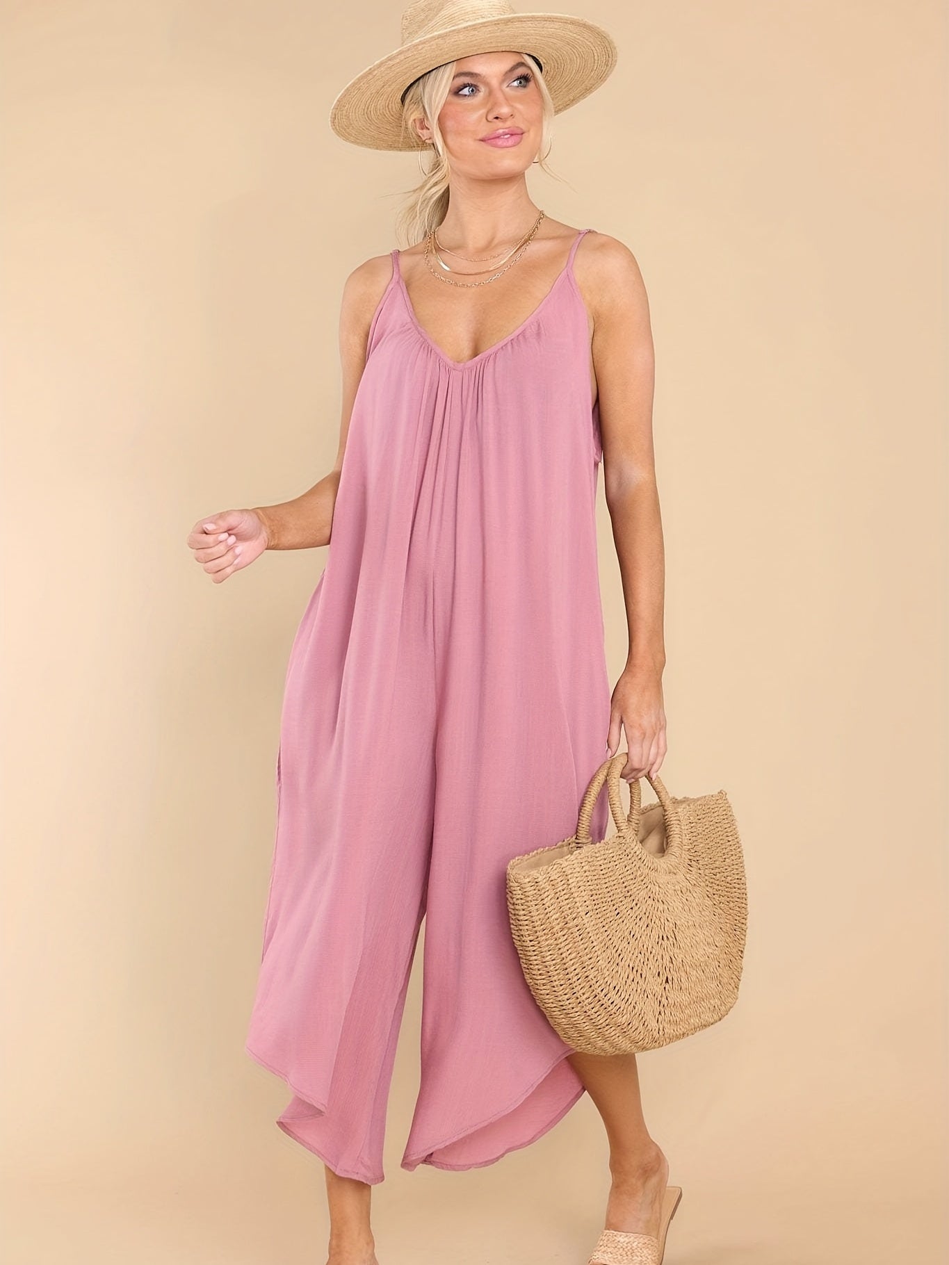 Ruched Jumpsuit Spaghetti Strap Wide Leg Jumpsuit