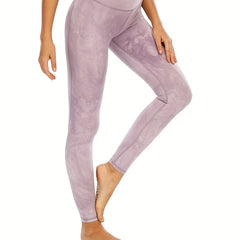 Light Purple Marble Print Yoga Leggings Tummy Control