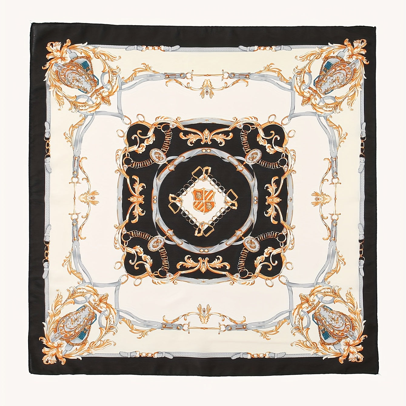 Classic Chain Print Bandana Boho Square Scarf Satin Neckerchief Women Head Wrap