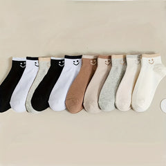 10 Pairs Smiling Print Socks & Crew Short Socks Women's Stockings