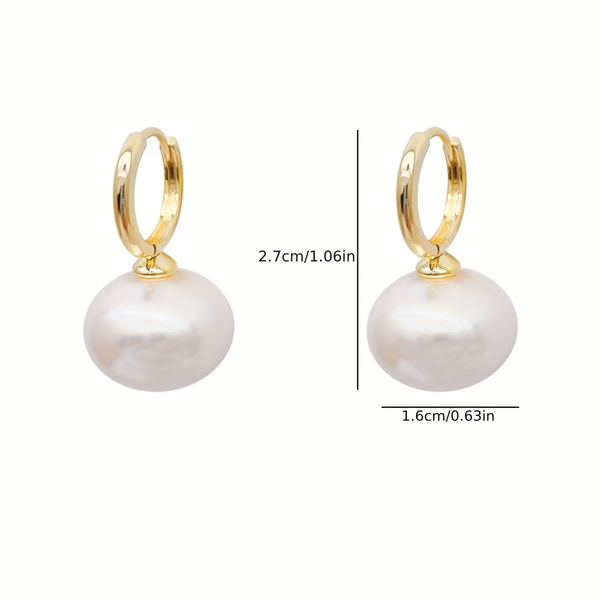 Metal Baroque Pearl Earrings Pop Pendant Flat Pearl Earrings
