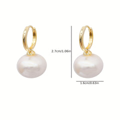 Metal Baroque Pearl Earrings Pop Pendant Flat Pearl Earrings