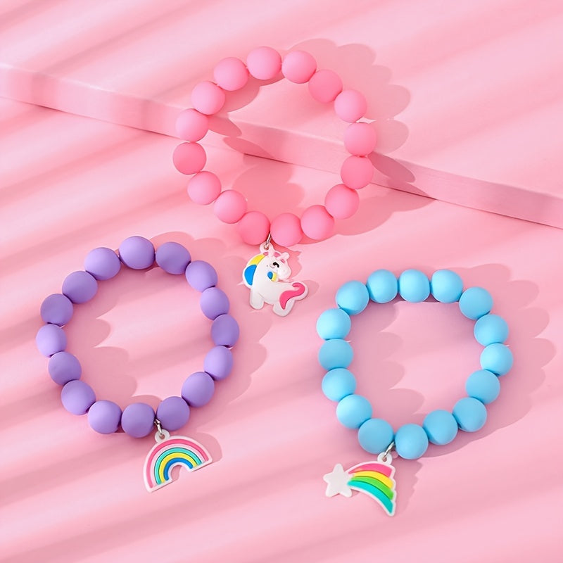 3pcs Unicorn Rainbow Bracelet Set Kids Accessories