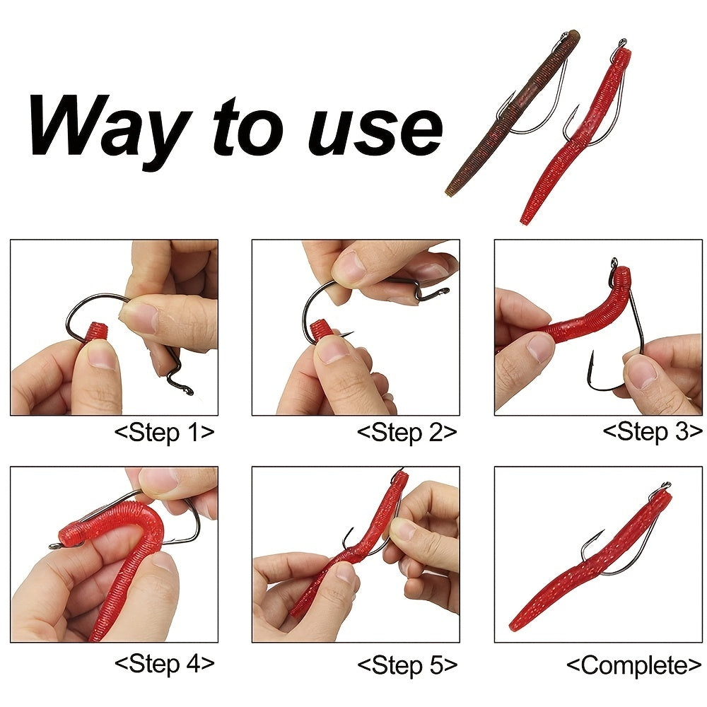 50pcs High Carbon Steel Worm Hooks with Tackle Box for Saltwater Fishing