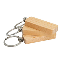 3pcs Wooden Keychain Blanks Rectangle Shape Engravable Portable Key Rings