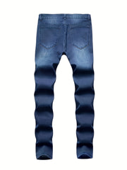 Slim Fit Ripped Cotton Jeans Mens Casual Street Style Distressed Mid Stretch Den