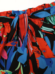 Floral Print Paper Bag Waist Belted Shorts for Women