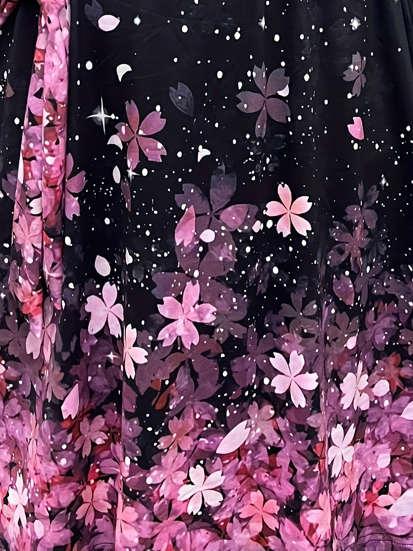 Colorblock Sakura Print Round Neck Dress