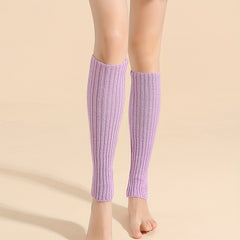 Solid Rib Knit Leg Warmers Knee High Socks Women's Stockings