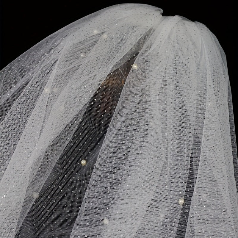 Short Veil With Comb Silver Pearl Bridal Wedding Accessories